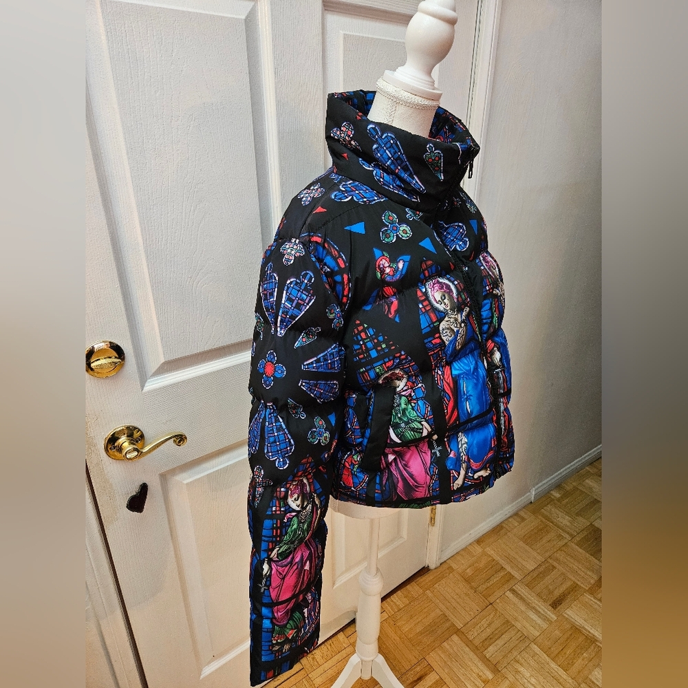 RARE NEW Dolls Kill Higher Calling Black Stained Glass Puffer Bomber Jacket M - Picture 2 of 8